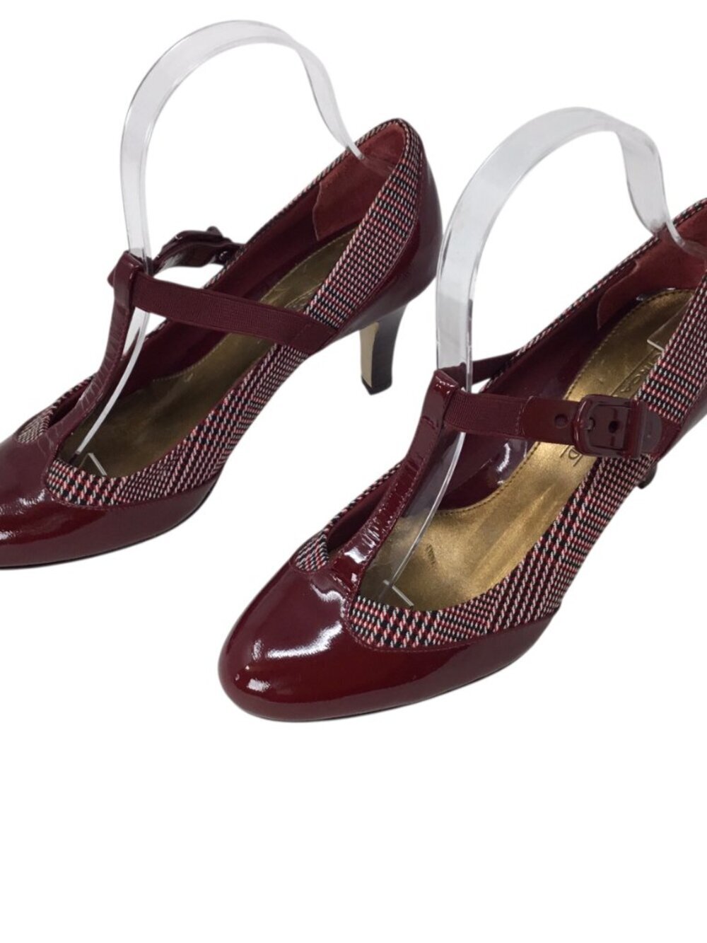 Circa Joan & David Enlighten Patent Leather Plaid Heels Mary Jane T Strap 7 M - Picture 3 of 11